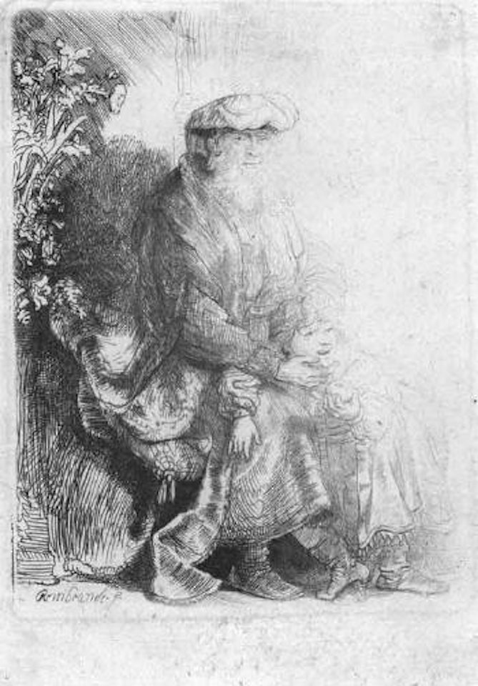 Abraham caressing Isaac by Attributed to Rembrandt Harmensz van Rijn