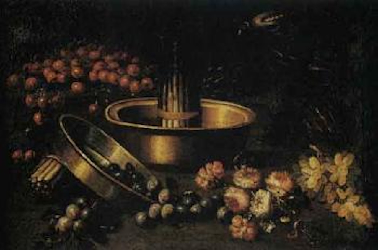 Still life with fruit, flowers and wine by Spanish School