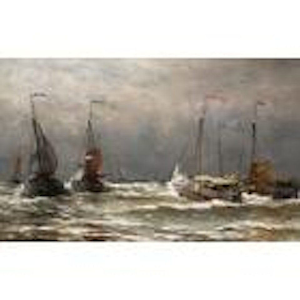 Bomschuiten at sea by Hendrik-Willem Mesdag