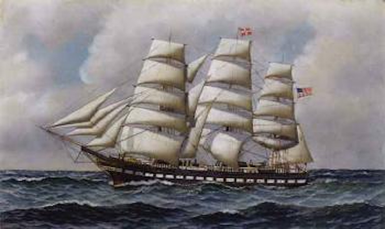 American full rigger Jeremiah Thompson at sea by Antonio Jacobsen
