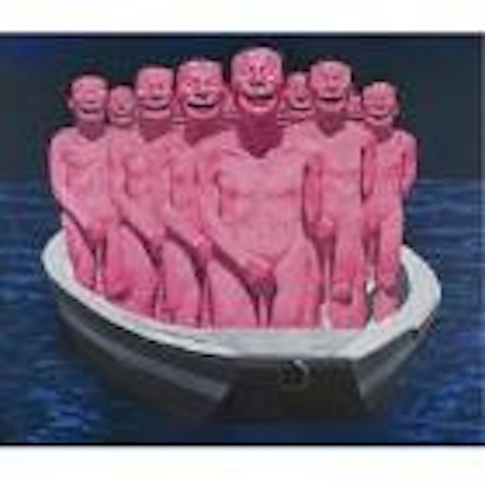 Egos in boat by Yue Minjun