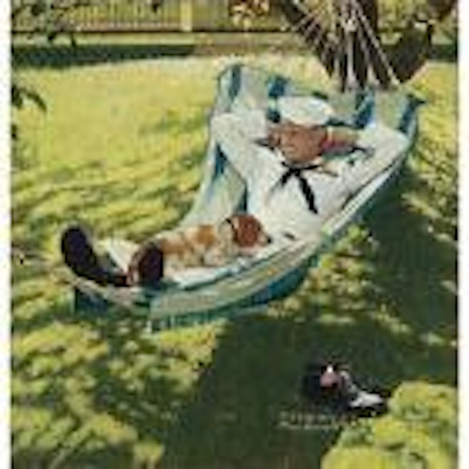 Home on leave, sailor in hammock by Norman Rockwell