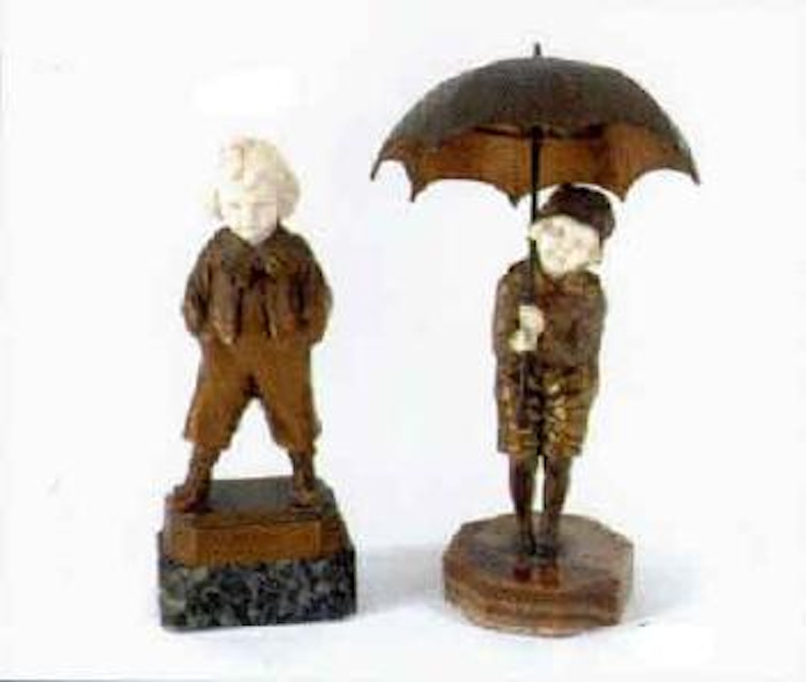 Young girl under an umbrella by Demetre Chiparus