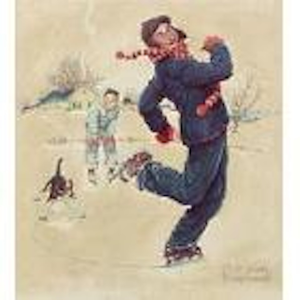 Grandpa and me, ice skating by Norman Rockwell