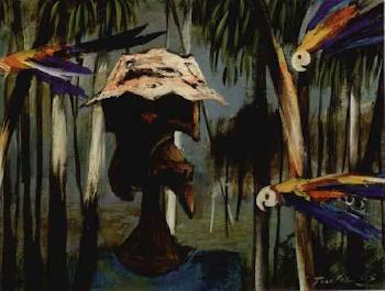 Intruder and parrots by Albert Tucker