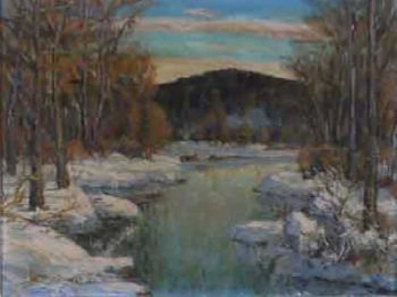 Winter landscape with stream by Walter Emerson Baum
