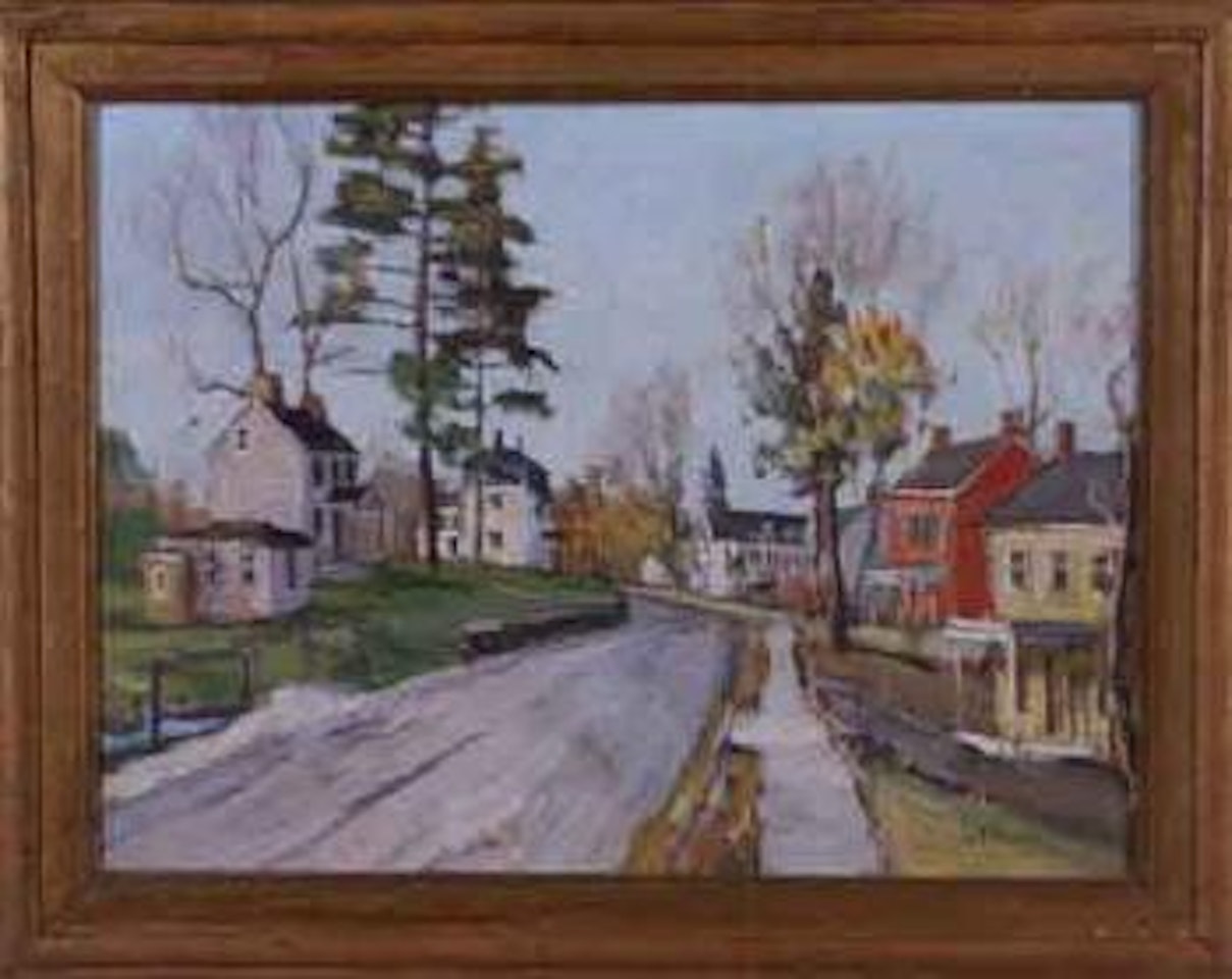Street scene with colourful houses by Walter Emerson Baum