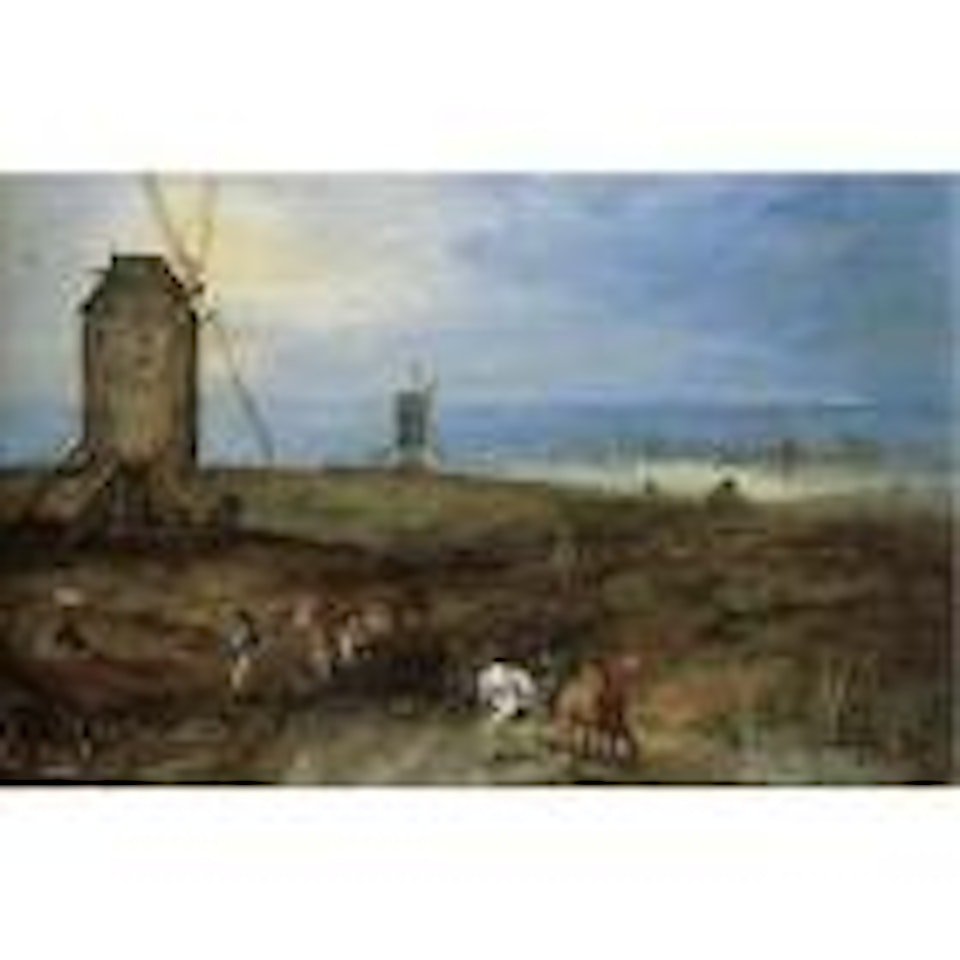 Open landscape with travellers before a windmill by Jan Brueghel the Younger