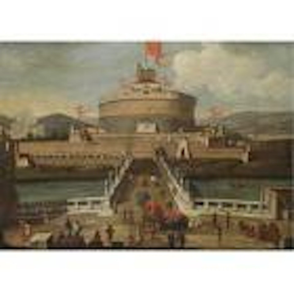 Rome, view of the Castel Sant'Angelo with procession of cardinals by Roman School