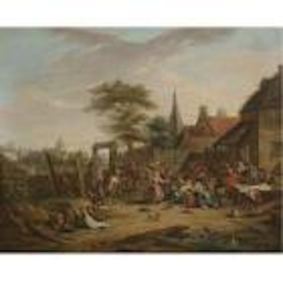 Peasants brawling outside a tavern by Flemish School