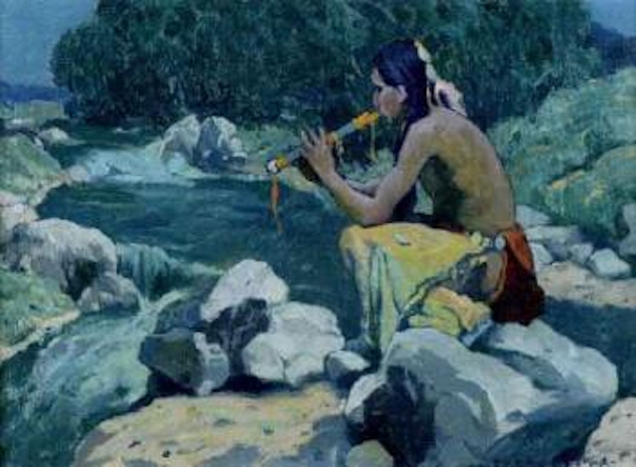 Flute player, Rio Lucero, Taos, NM by E. Irving Couse