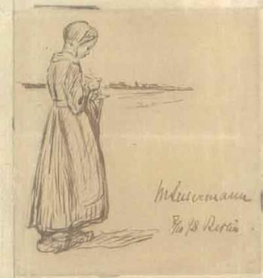 Girl in Dutch costume on beach by Max Liebermann