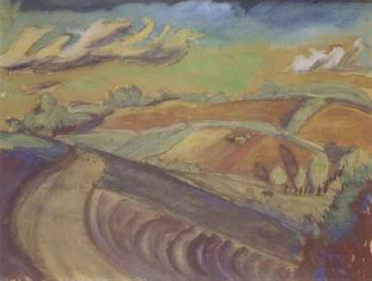 Hilly landscape with cloudy sky by Erich Heckel