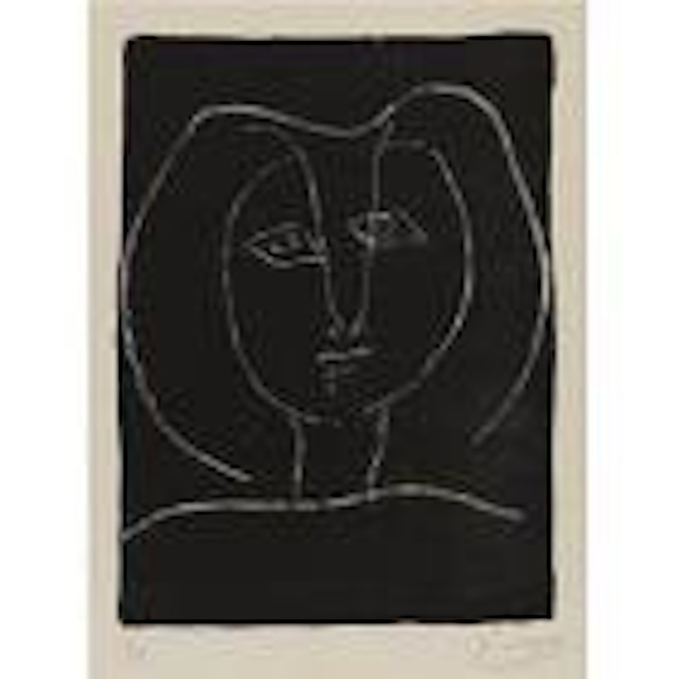 Tete de femme stylisee, fond noir by Pablo Picasso