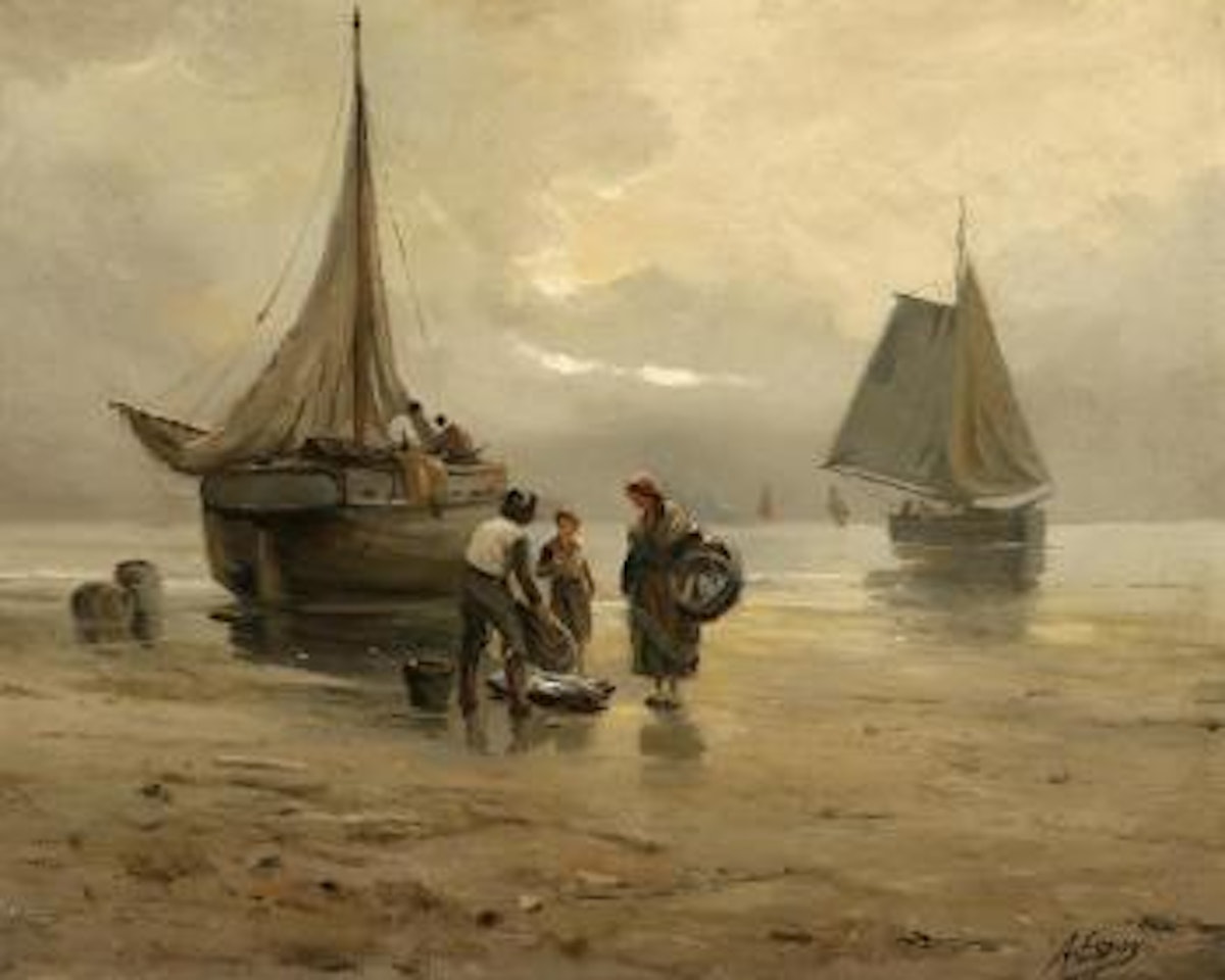 Dutch fishing boats and figures by Angel Espoy