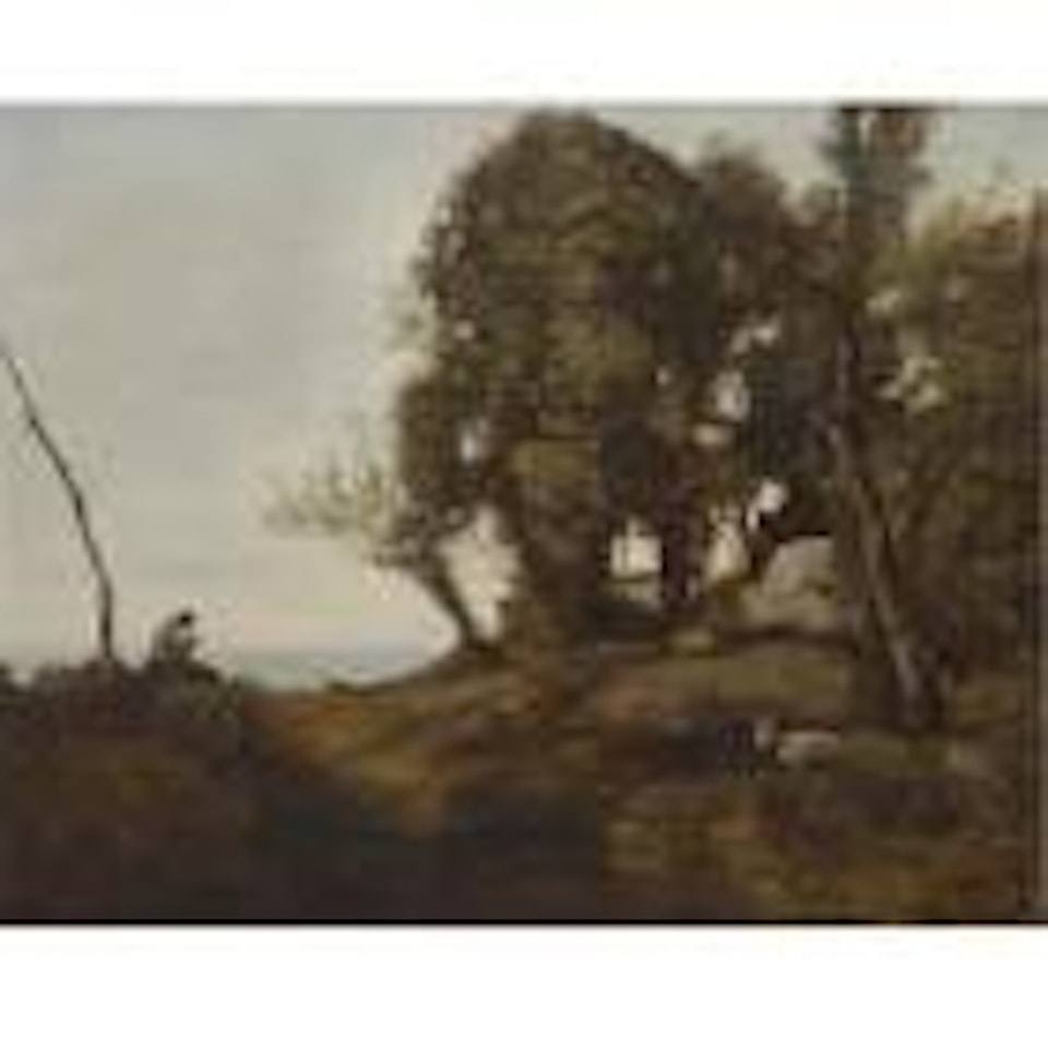 Le chevrier assis dans la clairiere sur une Roche by Jean Baptiste Camille Corot