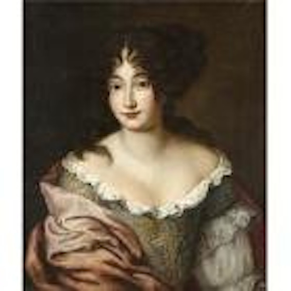 Portrait of a lady, wearing a richly embroidered dress and a pink shawl by Jacob Ferdinand Voet