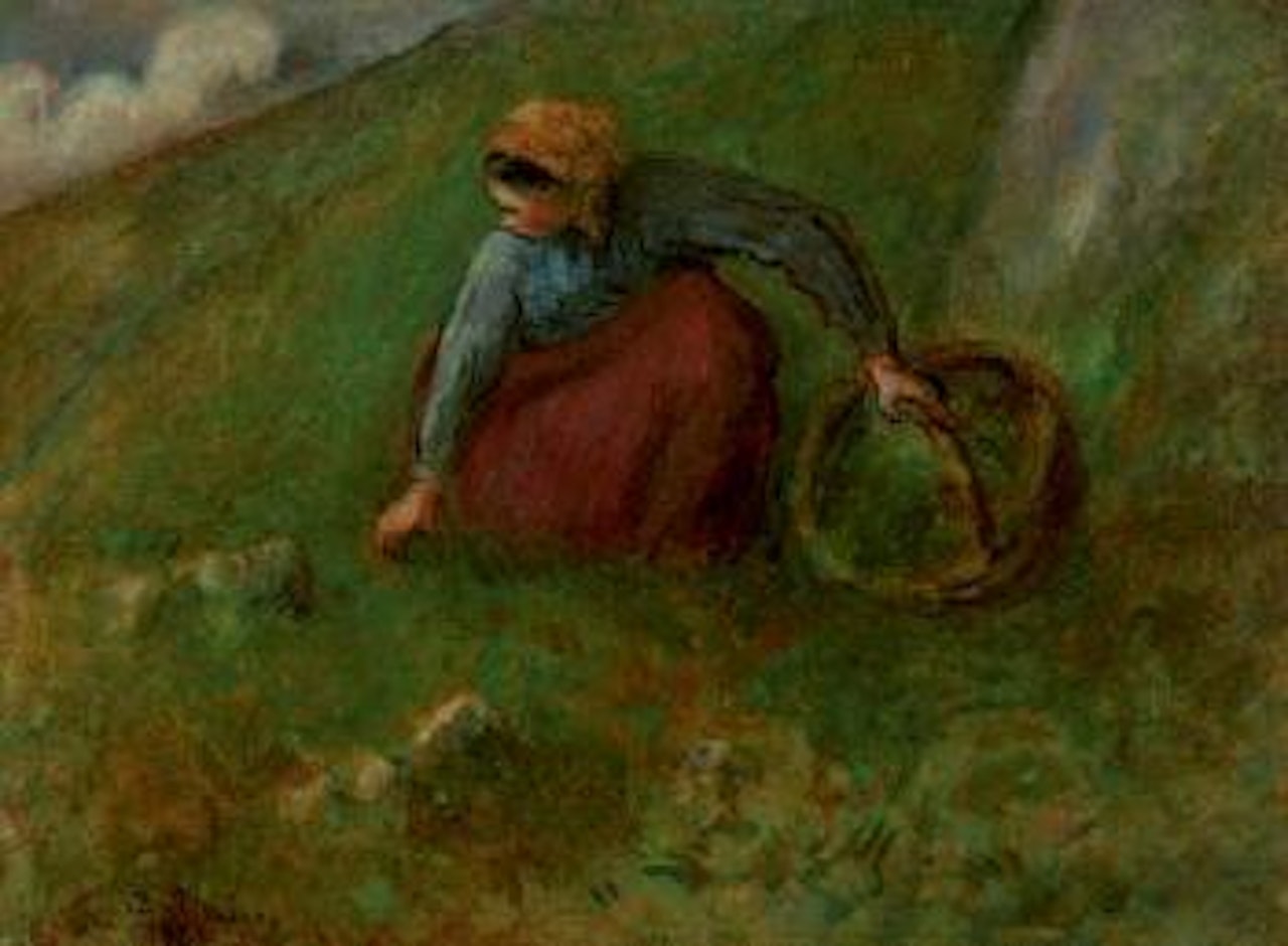 Femme cueillant de l'herbe by Camille Pissarro