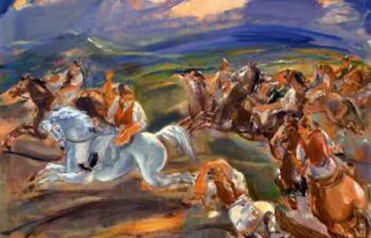 Galloping horses with riders by Ödön Marffy