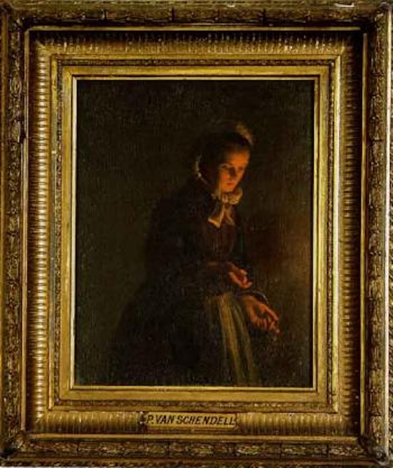 Girl at the night market by Petrus van Schendel