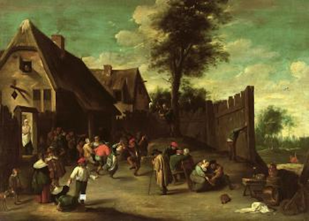 Peasants feasting and dancing outside an inn by David Teniers II