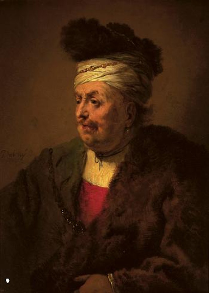 Man wearing a fur headdress and robe by Christian Wilhelm Ernst Dietrich