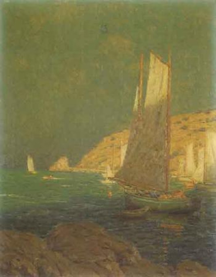 Sailing among golden bluffs by Granville Redmond