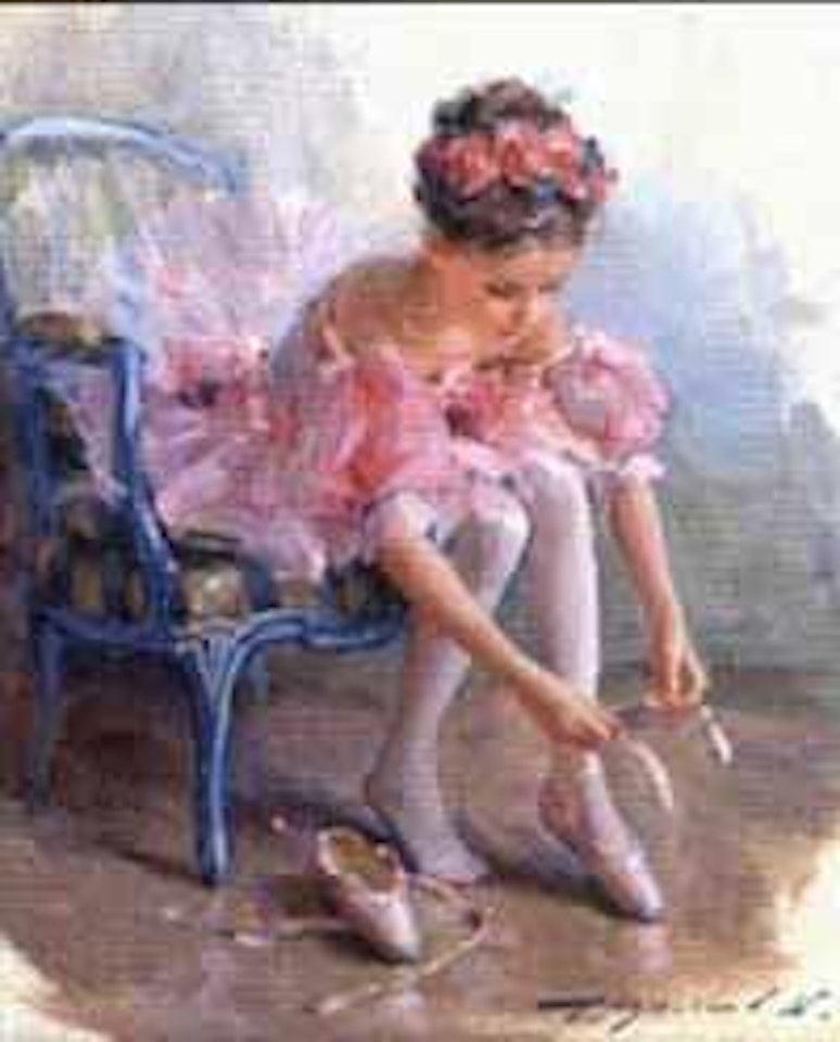 Young ballerina tying her shoes by Constantin Razoumov