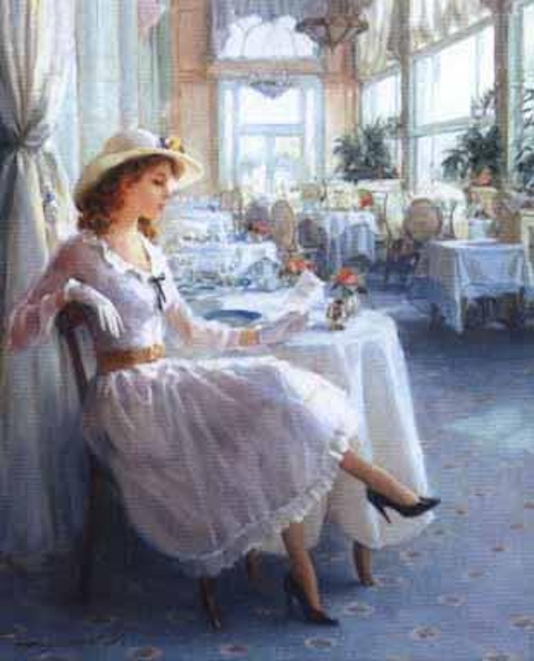 Young lady at the Grand Hotel, Cabourg, Normandy by Constantin Razoumov