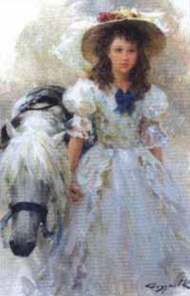 Young girl with her pony by Constantin Razoumov