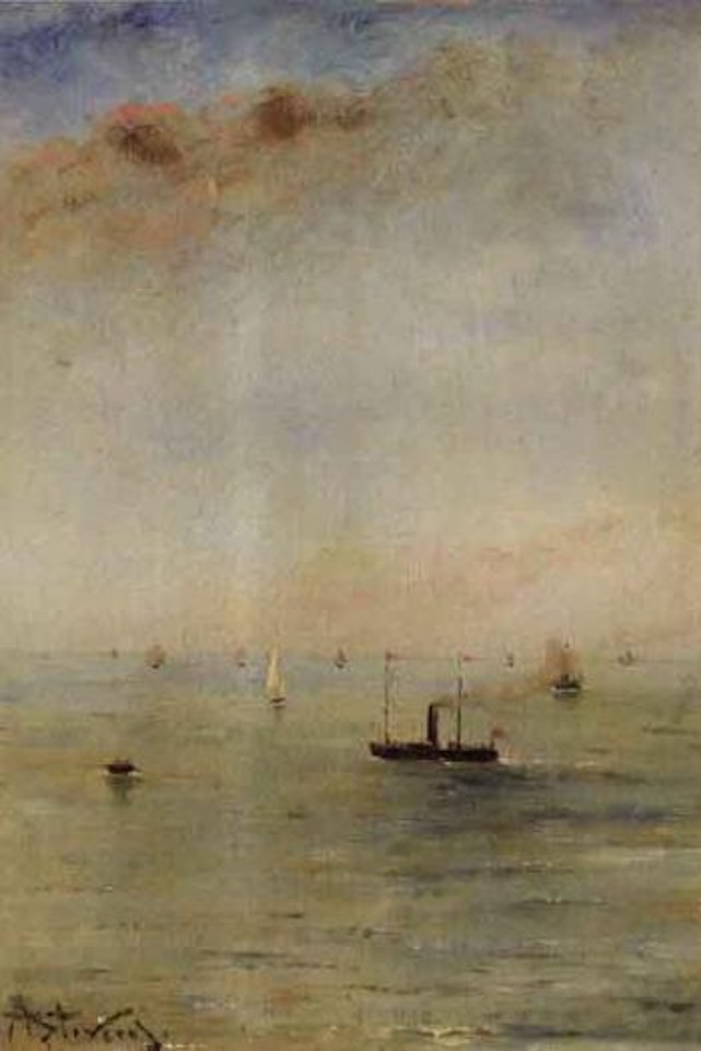 Sailing boats on a calm sea by Alfred Stevens