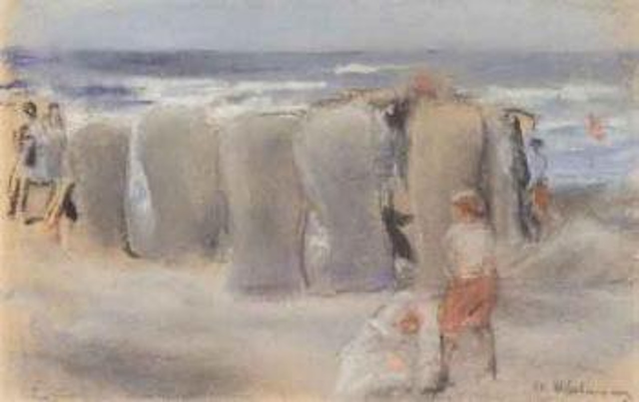 Children playing on Noordwijk beach by Max Liebermann