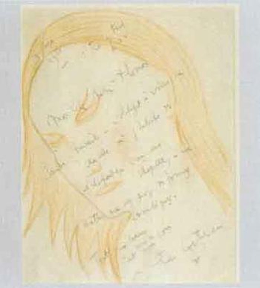 Woman's head with script by Jean Cocteau
