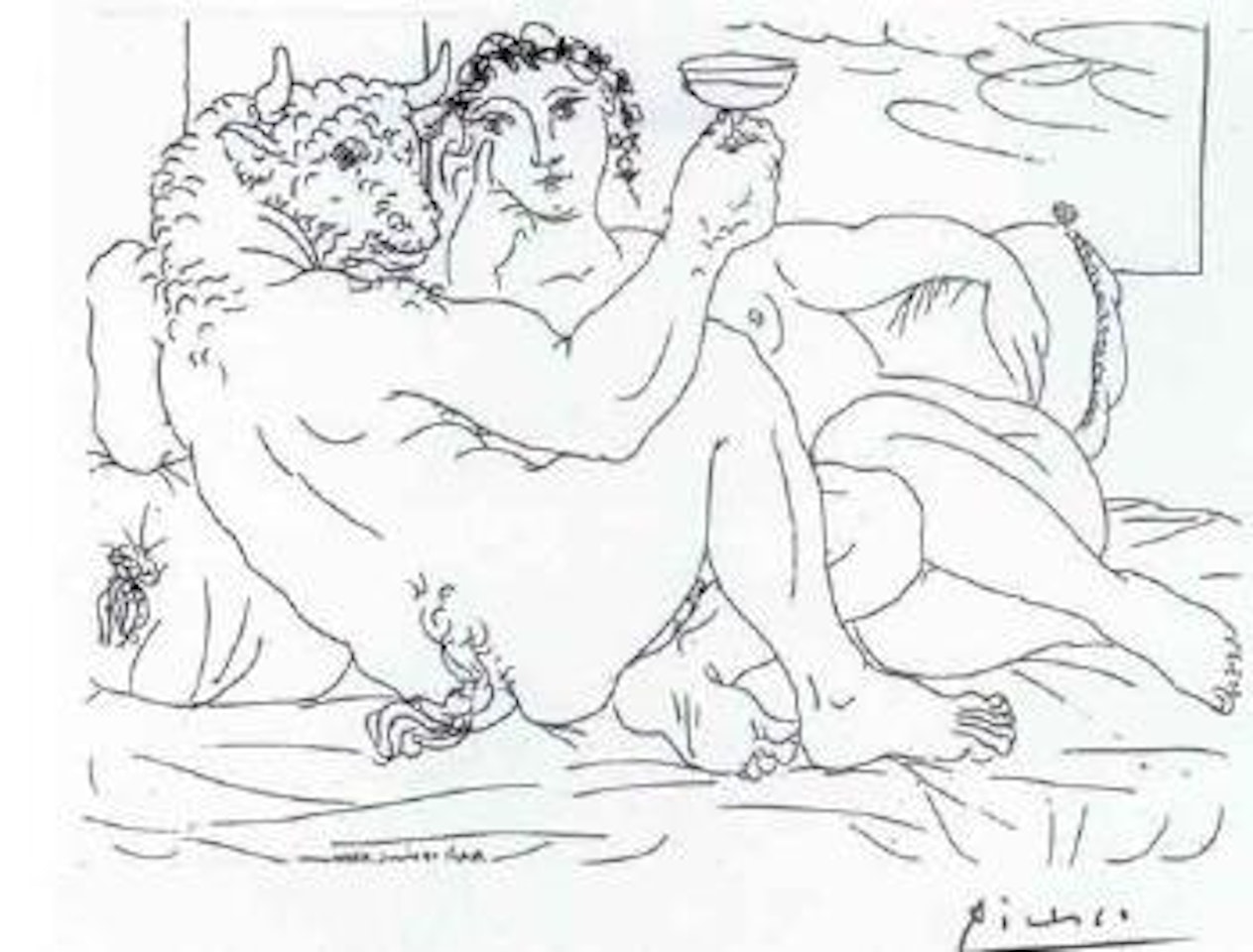 Minotaure, une coupe a la main et jeune femme by Pablo Picasso