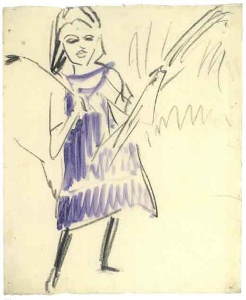 Franzi wearing blue dress by Ernst Ludwig Kirchner