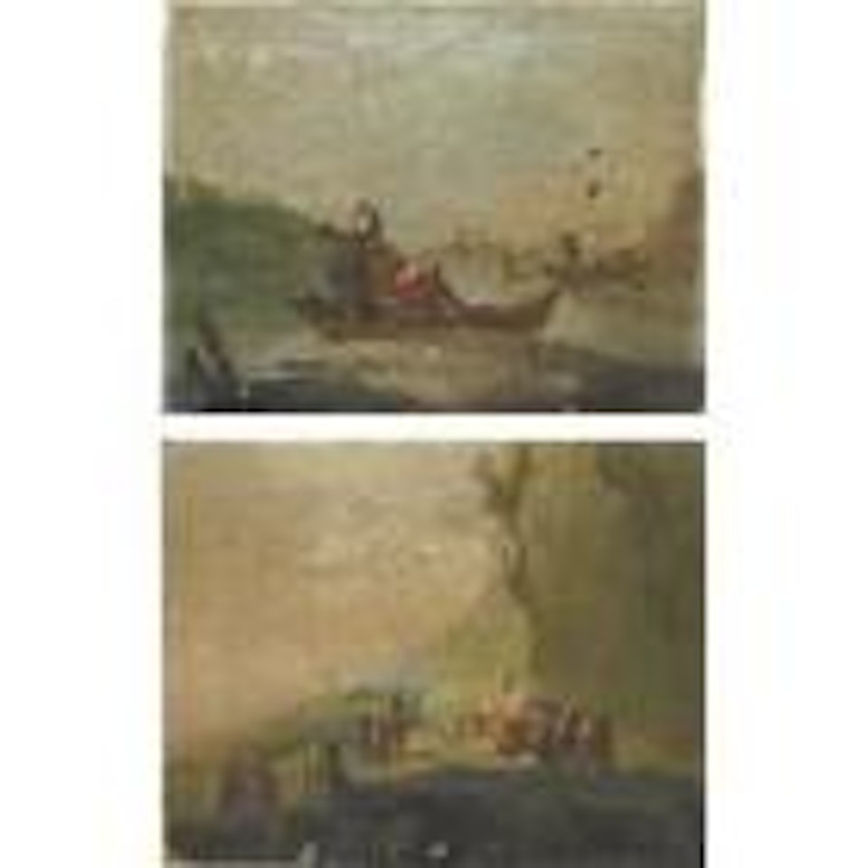 Landscape with boats. Landscape with travellers by Giuseppe Bernardino Bison