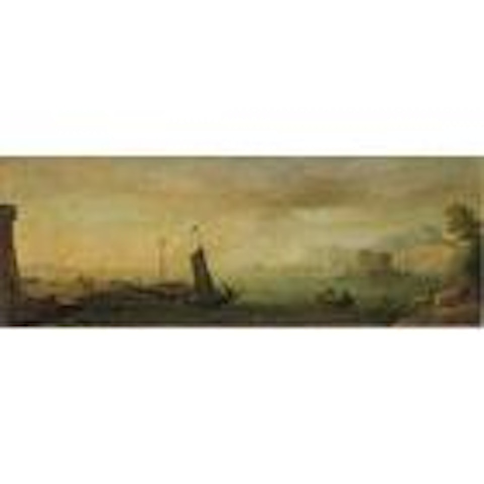 Coastal view with boats and figures by Neapolitan School