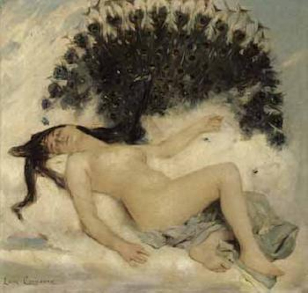 Sleeping woman with a peacock by Leon Comerre