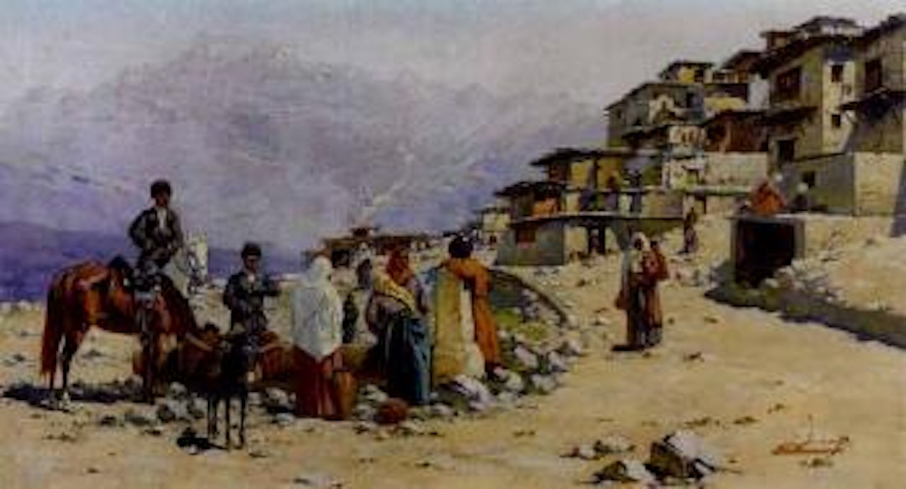 Caucasian village scene by Richard Karlovich Zommer
