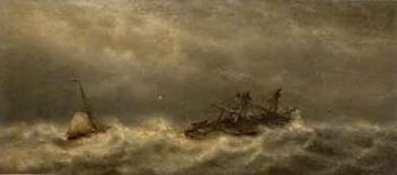 Deux navires par gros temps by François Etienne Musin