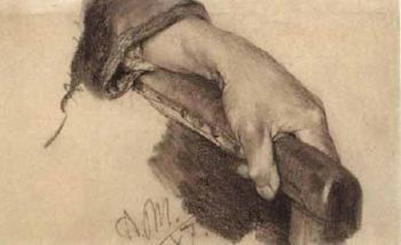 Study of female hand holding arm of chair by Adolph Menzel