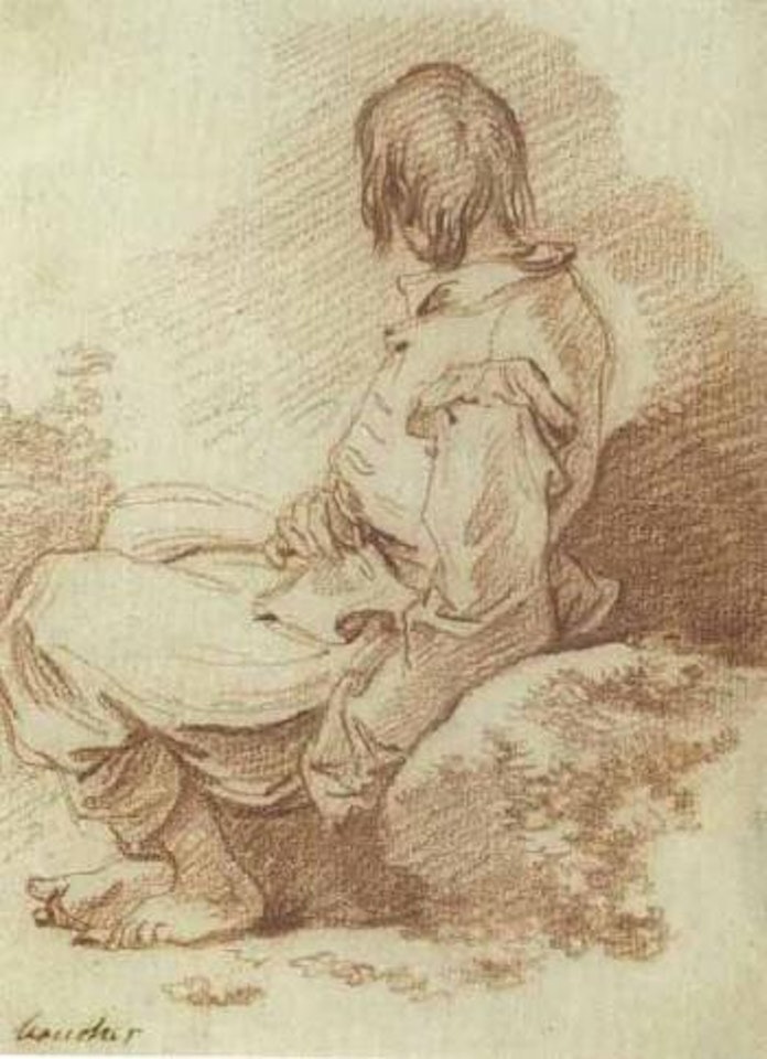 Boy sitting on stone by Francois Boucher
