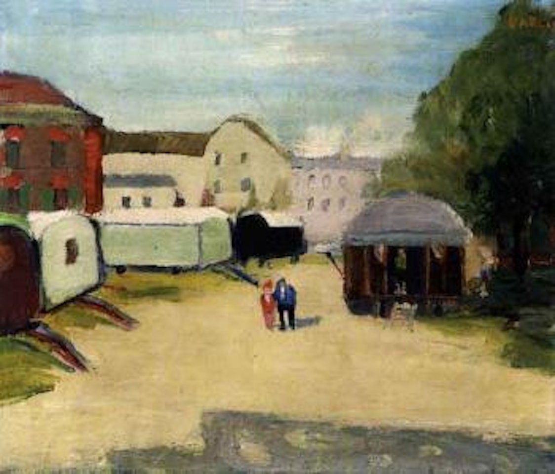 Gypsy caravan with three figures by Willy Guggenheim Varlin