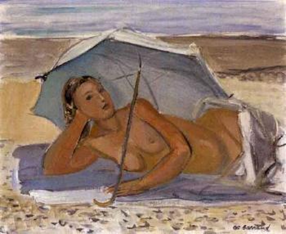 Bather under a green umbrella by Maurice Barraud