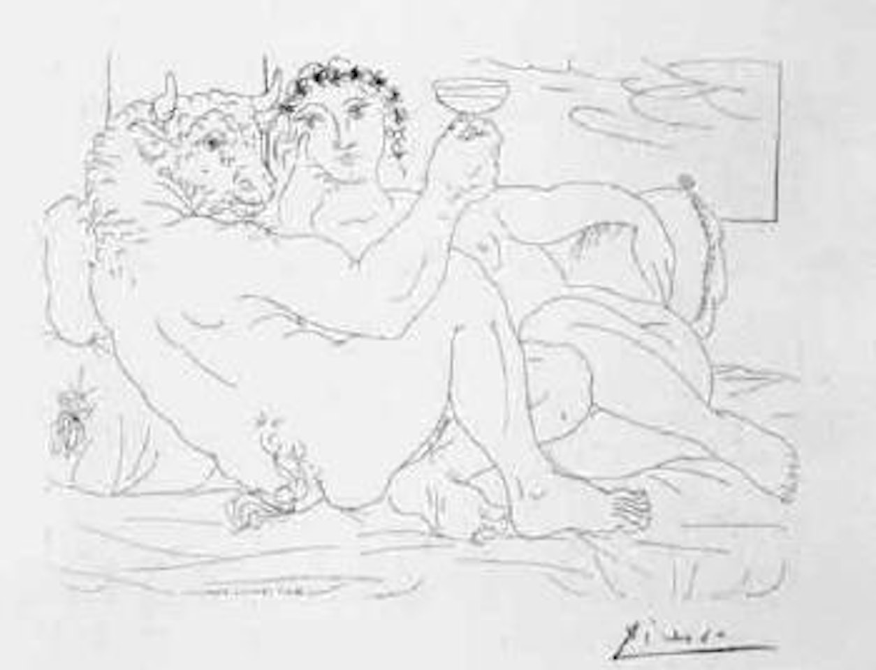 Minotaure, un coupe a la main, et jeune femme by Pablo Picasso