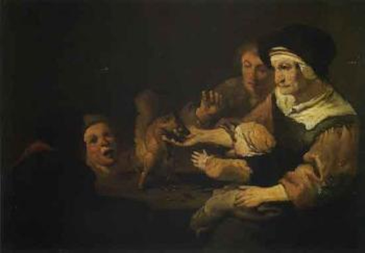 Peasant family playing with squirrel by Christian Wilhelm Ernst Dietrich