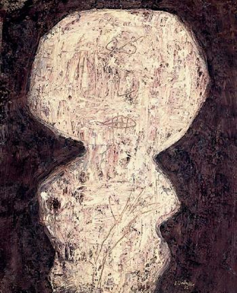 Mecontent, figure rose et gris-bleu a mi-corps by Jean Dubuffet