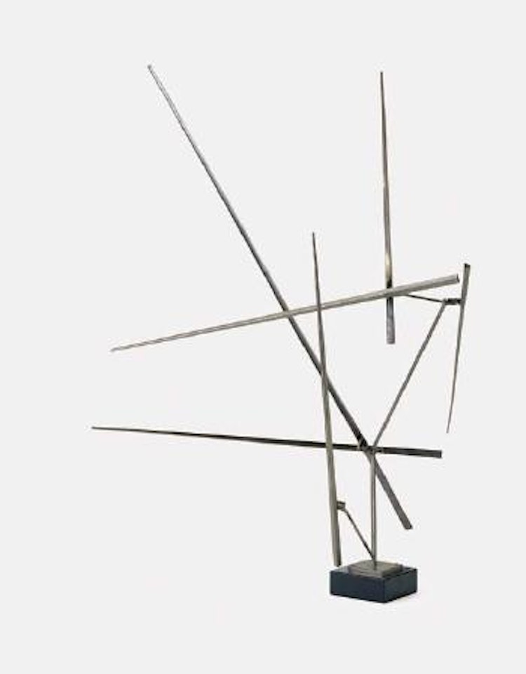 Triangular theme, six moving lines by George Rickey