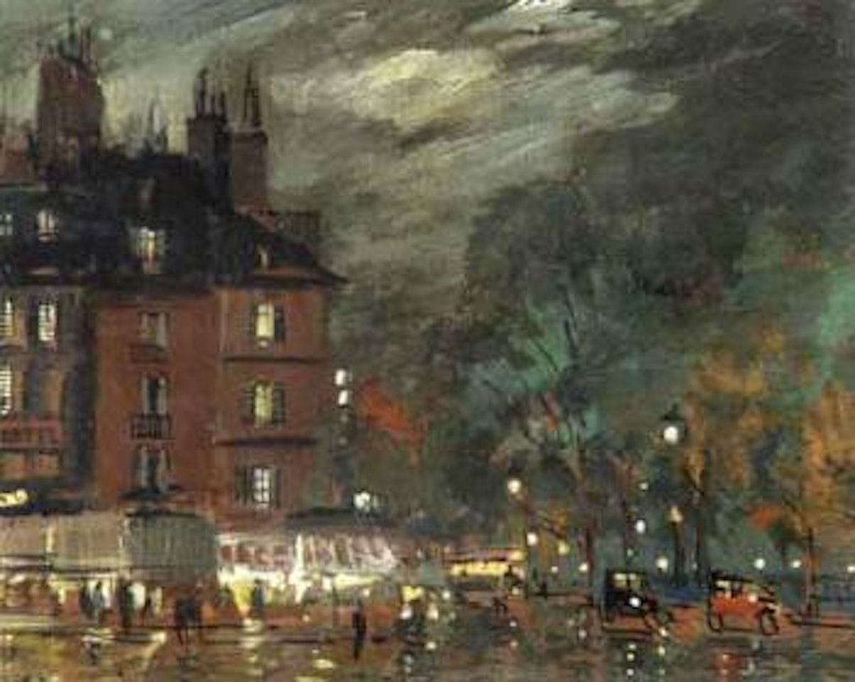 Parisian street scene by night by Konstantin Alekseevich Korovin