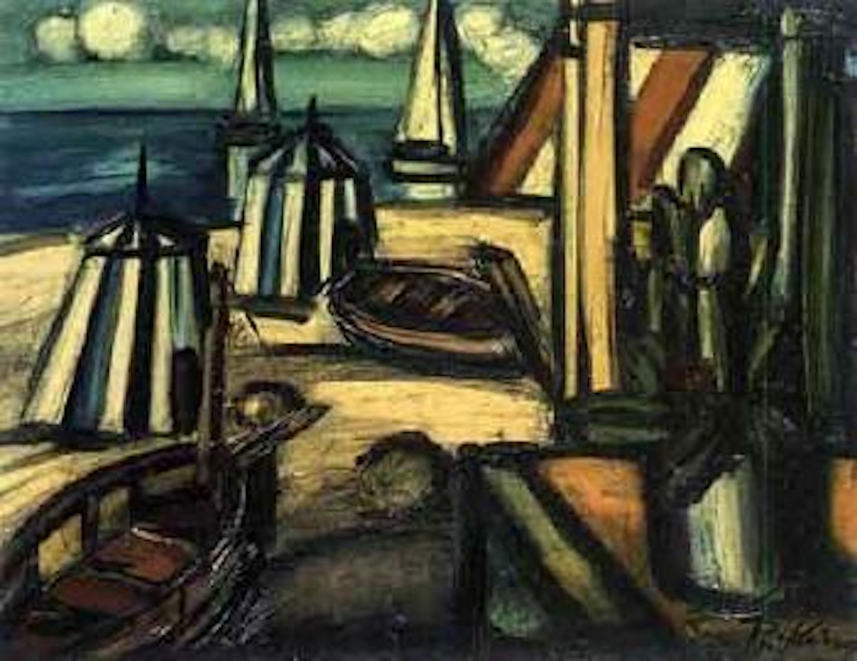 Barques et cabines sur la plage by Franz Priking